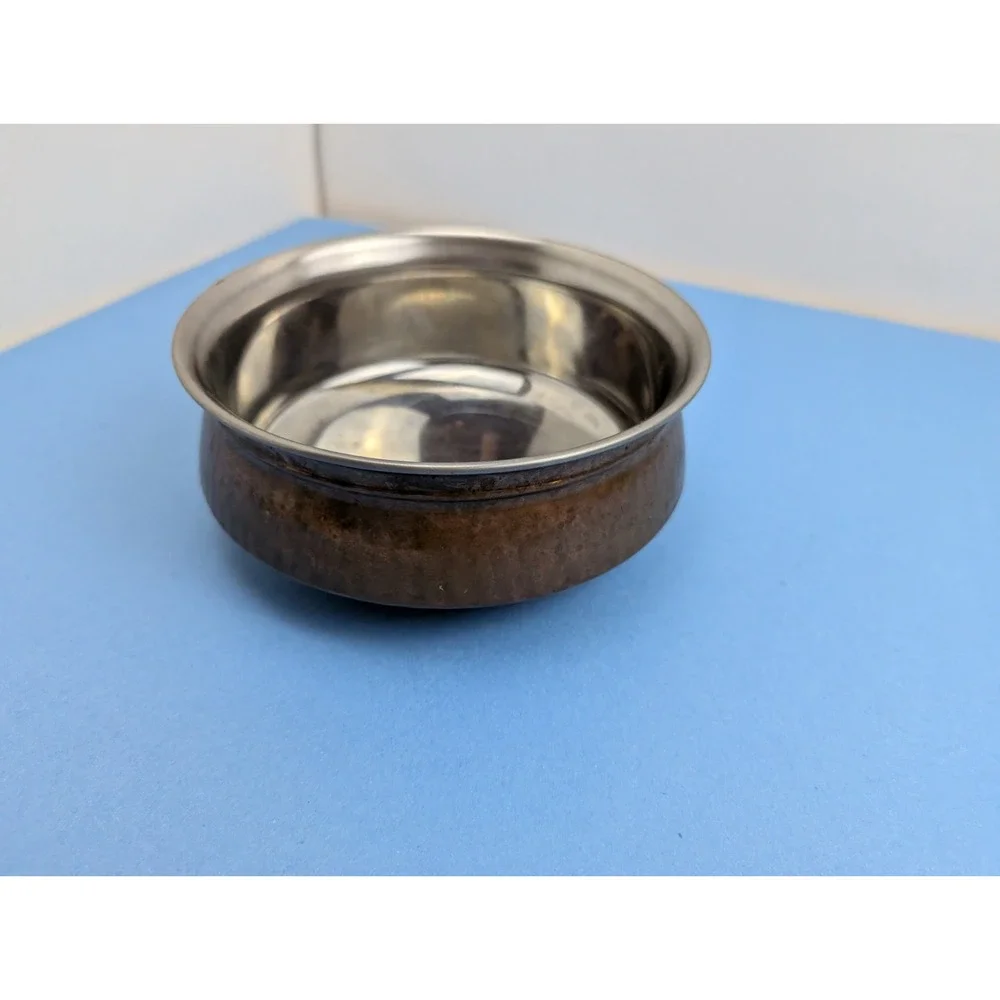 TERA India Hammered Copper Stainless Steel Double Wall Serving Dish Pot 6.75
